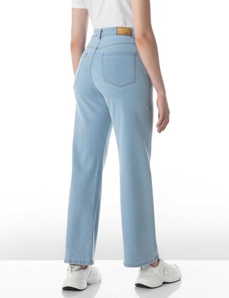 inkd جينز واسع الساق للنساء - ارتفاع عال | قابل للتمدد | غسل الإنزيم | تصميم كلاسيك 5 بوكيتيب | جينز للنساء - Image 4